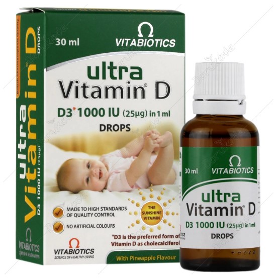 قطره خوراکی اولترا ویتامین D3 1000 واحد ویتابیوتیکس 30 میلی لیتر