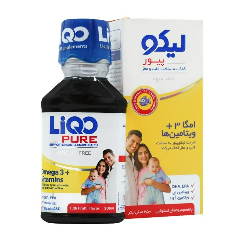 شربت امگا 3 لیکو پیور طعم میوههای استوایی حجم 250 میلیلیتر